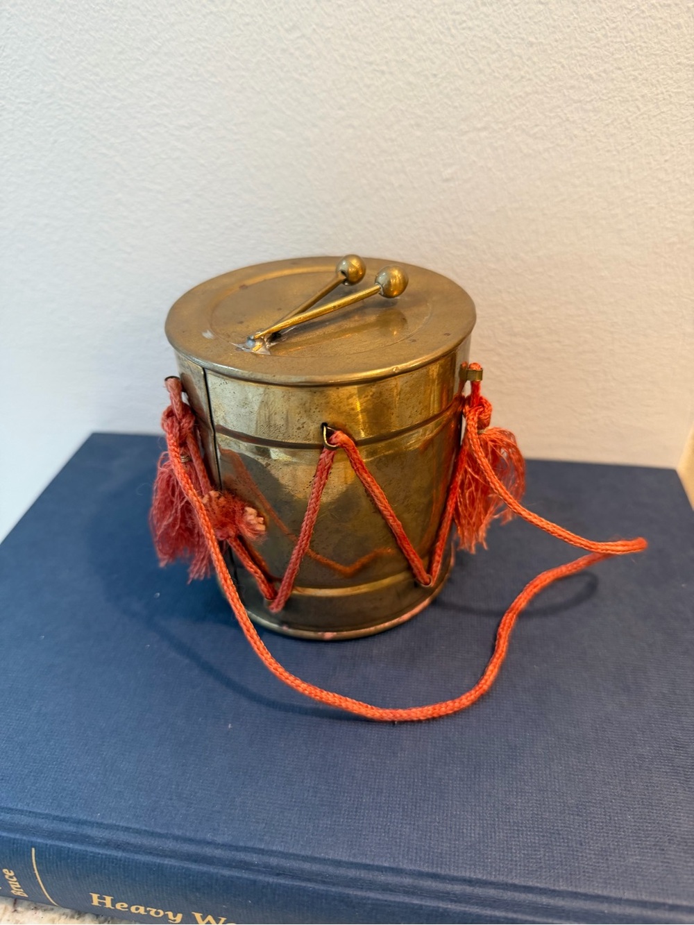 Brass Drum Decorative Accent with Tassel Cord